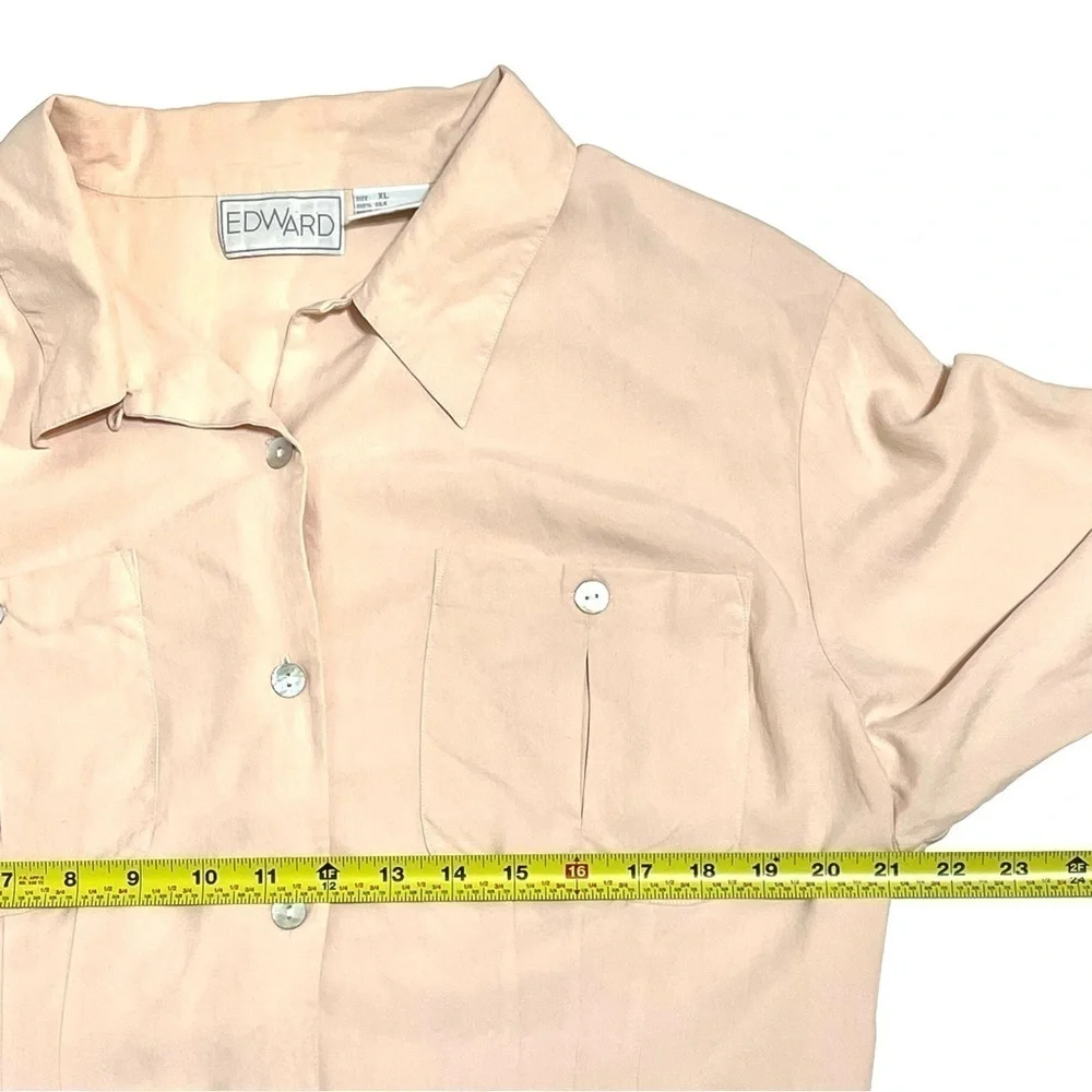 Edward Woman 100% SILK Light Salmon Long Sleeve Button Shirt Size XL - Picture 9 of 12